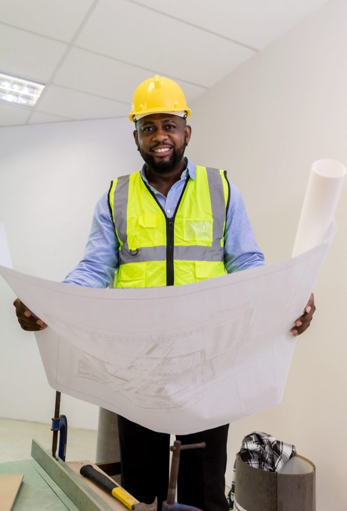 Team Engineers with draft plan of building on constructing site. Engineer work on site. engineer visit and inspection site engineer. Inspector engineer check and working on site.